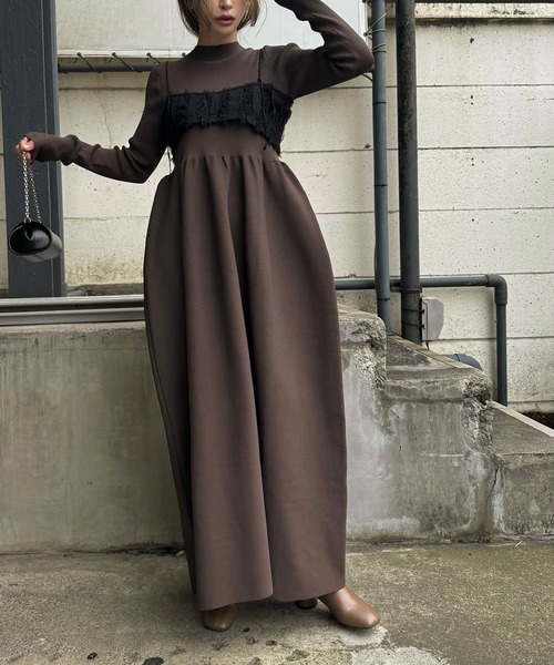 rib docking volume garter knit OP（ワンピース）｜WILLFULLY（ウィル