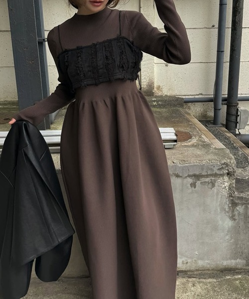 ウィルフリーチャコールワンピース　新品、未使用 タグ付き rib docking volume garter knit OP（ワンピース）｜WILLFULLY（ウィル