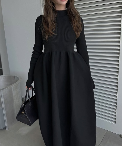 ウィルフリーチャコールワンピース　新品、未使用 タグ付き rib docking volume garter knit OP（ワンピース）｜WILLFULLY（ウィル