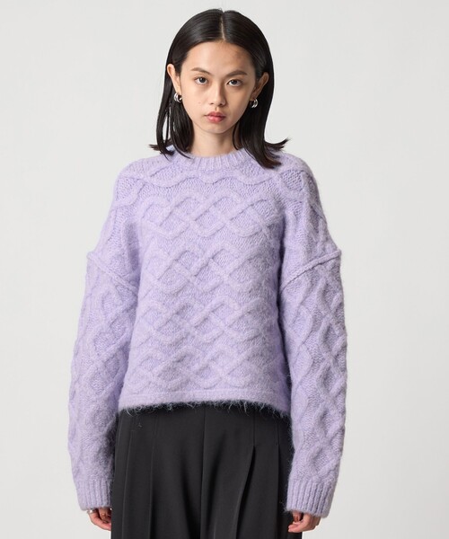 EMMEL REFINES(エメルリファインズ)の「<EMMEL REFINES>EM バックリボン ケーブルニット プルオーバー(ニット/セーター・レディース・ライラック/イエロー/ホワイト・FREE)」の10枚目の写真