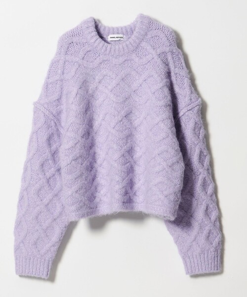 EMMEL REFINES ニットプルオーバー パープル セール】＜EMMEL REFINES＞EM バックリボン ケーブルニット プル