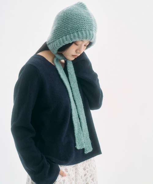 FEKETE（フェケテ）の「ribbon balaclava / リボンバラクラバ（ニットキャップ/ビーニー・レディース・ネイビー/ミント/アイボリー・FREE）」の13枚目の写真