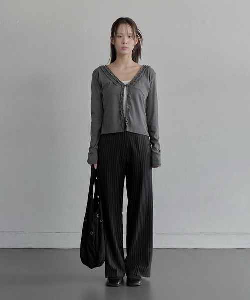 UNE MANSION（ユヌマンション）の「【UNE ORIGINAL】【低身長 / 高身長用 サイズ＆丈が選べるスラックス , 男女兼用/UNISEX】】【 3color ／ ３size／ 3lengths 】【 足長効果あり】ベーシックストライプワイドスラックス（スラックス・レディース・グレー/ブラック/ネイビー・L-Short/M-Long/M-Short/S-Long/S-Regular/S-Short/M-Regular/L-Long/L-Regular）」の21枚目の写真