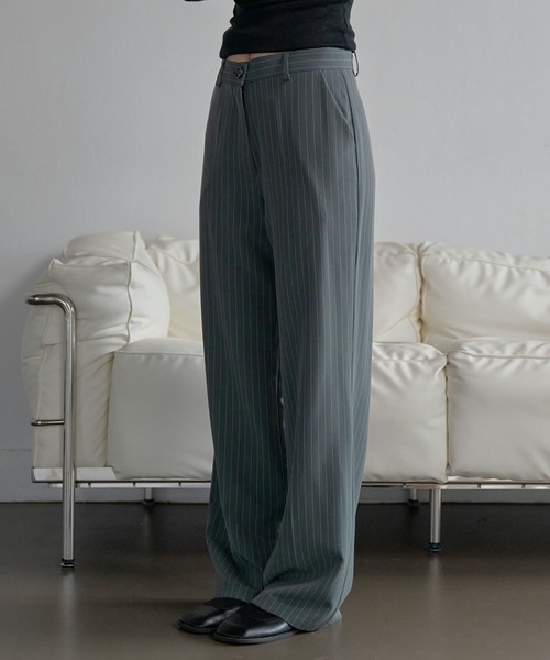 UNE MANSION（ユヌマンション）の「【UNE ORIGINAL】【低身長 / 高身長用 サイズ＆丈が選べるスラックス , 男女兼用/UNISEX】】【 3color ／ ３size／ 3lengths 】【 足長効果あり】ベーシックストライプワイドスラックス（スラックス・レディース・グレー/ブラック/ネイビー・L-Short/M-Long/M-Short/S-Long/S-Regular/S-Short/M-Regular/L-Long/L-Regular）」の14枚目の写真