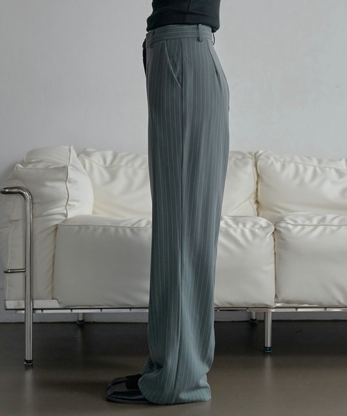UNE MANSION（ユヌマンション）の「【UNE ORIGINAL】【低身長 / 高身長用 サイズ＆丈が選べるスラックス , 男女兼用/UNISEX】】【 3color ／ ３size／ 3lengths 】【 足長効果あり】ベーシックストライプワイドスラックス（スラックス・レディース・グレー/ブラック/ネイビー・L-Short/M-Long/M-Short/S-Long/S-Regular/S-Short/M-Regular/L-Long/L-Regular）」の15枚目の写真