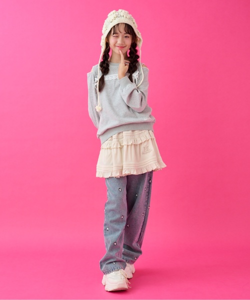 by LOVEiT（バイラビット）の「【Cuugal8月号掲載】ハート刺しゅうパンツ（デニムパンツ・キッズ・ブルー・120cm/130cm/140cm/160cm/150cm）」の11枚目の写真