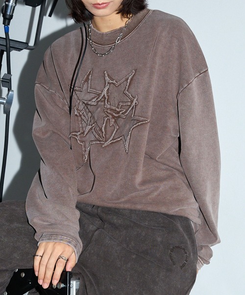 Anchor Smith(アンカー スミス)の「ヴィンテージ加工スターパッチワーク刺繍クルーネックロンT(Tシャツ/カットソー・レディース・ネイビー/ブラウン/スミクロ・M/L)」の7枚目の写真
