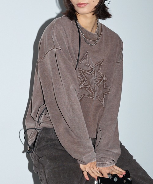 Anchor Smith(アンカー スミス)の「ヴィンテージ加工スターパッチワーク刺繍クルーネックロンT(Tシャツ/カットソー・レディース・ネイビー/ブラウン/スミクロ・M/L)」の8枚目の写真