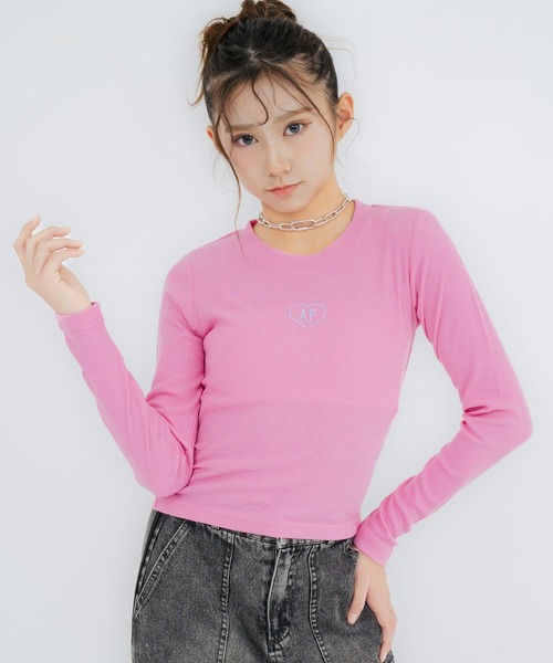 刺繍ハートロゴ リブトップス【キッズお揃い】（Tシャツ/カットソー