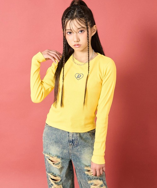 ANAP GiRL（アナップガール）の「刺繍ハートロゴ リブトップス