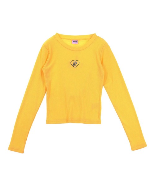 Haat ハート トップス 2 イエロー レディース 刺繍ハートロゴ リブトップス【キッズお揃い】（Tシャツ/カットソー