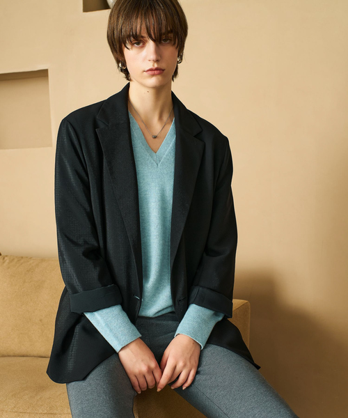 qualite(カリテ)の「【セットアップ対応】ワイドダブルジャケット/秋服/冬服/オフィスカジュアル/オーバージャケット(テーラードジャケット・レディース・ブラック/モカ・36/38)」の5枚目の写真