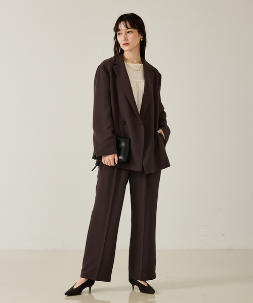 qualite(カリテ)の「【セットアップ対応】ワイドダブルジャケット/秋服/冬服/オフィスカジュアル/オーバージャケット(テーラードジャケット・レディース・ブラック/モカ・36/38)」の7枚目の写真