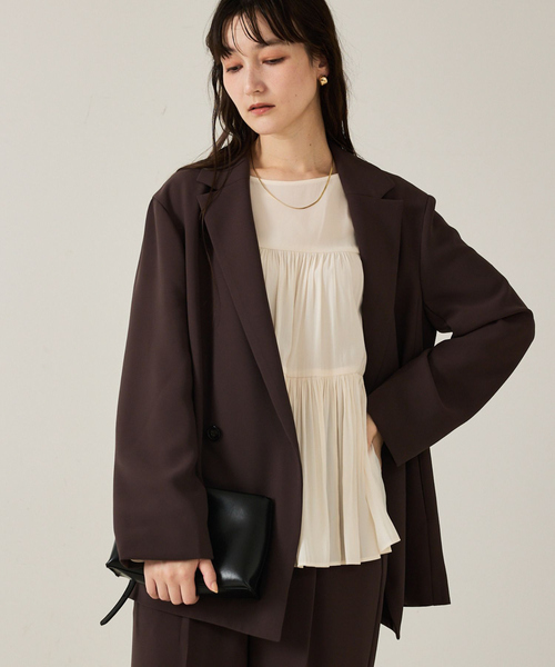 qualite(カリテ)の「【セットアップ対応】ワイドダブルジャケット/秋服/冬服/オフィスカジュアル/オーバージャケット(テーラードジャケット・レディース・ブラック/モカ・36/38)」の19枚目の写真