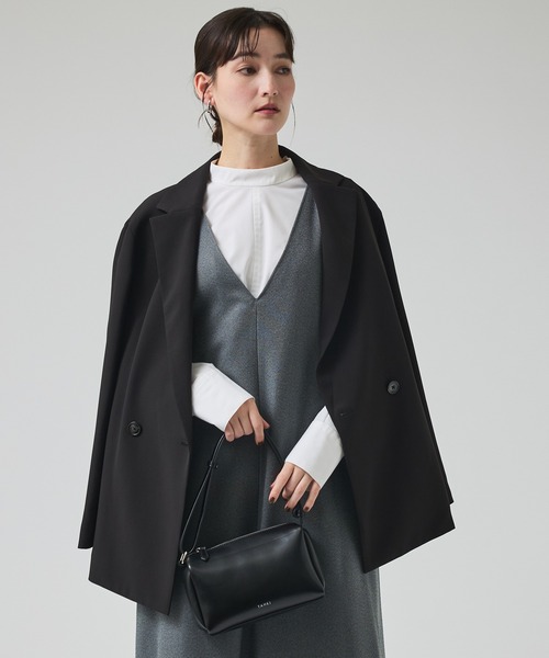 qualite(カリテ)の「【セットアップ対応】ワイドダブルジャケット/秋服/冬服/オフィスカジュアル/オーバージャケット(テーラードジャケット・レディース・ブラック/モカ・36/38)」の4枚目の写真