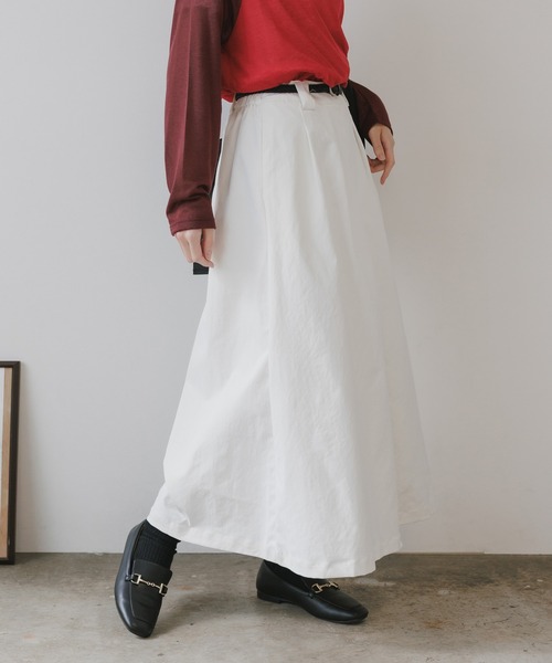 完売品 ❤️新品タグ付き ⭐️Sサイズ ANEW レディース　スカートホワイト Long Skirt with Belt and Two-Tuck Design / ベルト付き ツータック