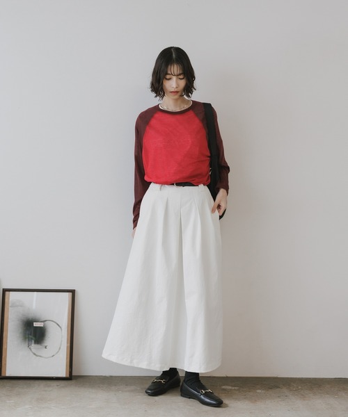 AO2（アオズ）の「Long Skirt with Belt and Two-Tuck Design / ベルト付き ツータックデザインロングスカート（スカート・レディース・グリーン/ホワイト/ブラック・FREE）」の8枚目の写真