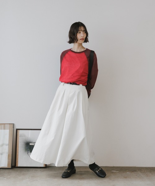AO2（アオズ）の「Long Skirt with Belt and Two-Tuck Design / ベルト付き ツータックデザインロングスカート（スカート・レディース・グリーン/ホワイト/ブラック・FREE）」の10枚目の写真