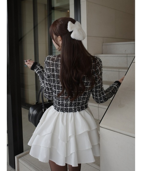 新品未使用　ダーリッチ　ボリュームフリルツイードニットミニワンピース ボリュームフリルツイードニットミニワンピース（ワンピース