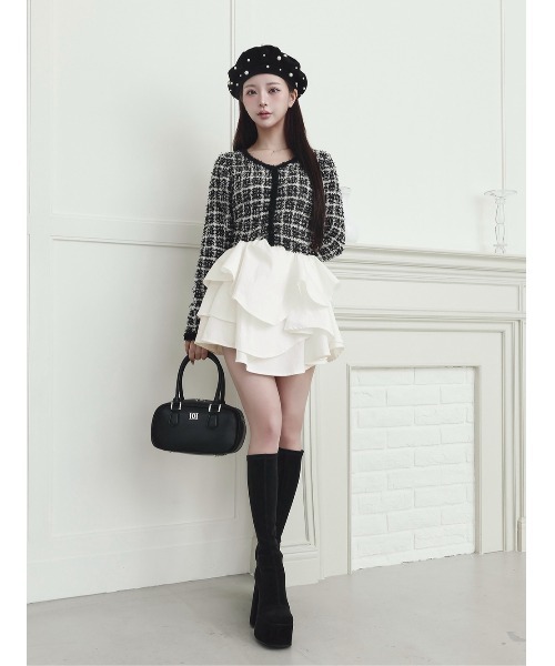 【Darich】新品タグ付きボリュームフリルツイードニットミニワンピース　FL Darich ワンピース ボリュームフリルツイードニットミニ