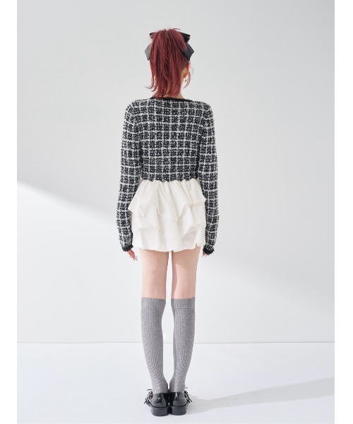 ダーリッチ　ボリュームフリルツイードニットミニワンピース ボリュームフリルツイードニットミニワンピース（ワンピース