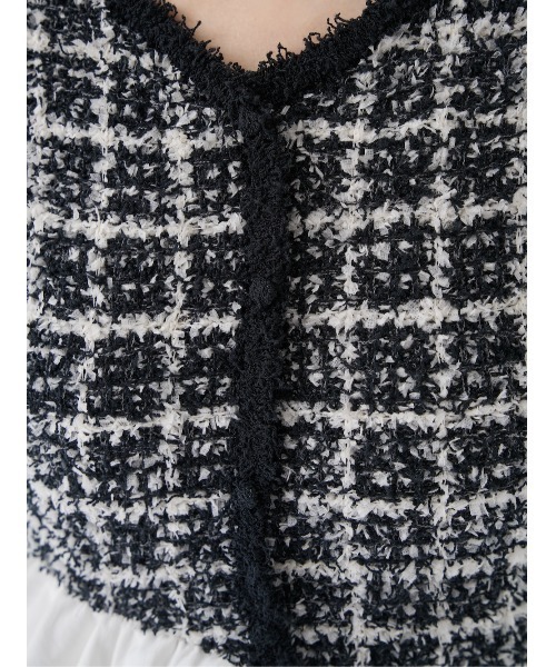 ボリュームフリルツイードニットミニワンピース（ワンピース）｜Darich