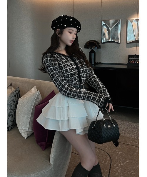 【Darich】新品タグ付きボリュームフリルツイードニットミニワンピース　FL ボリュームフリルツイードニットミニワンピース – Darich