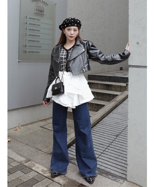 ボリュームフリルツイードニットミニワンピース（ワンピース）｜Darich