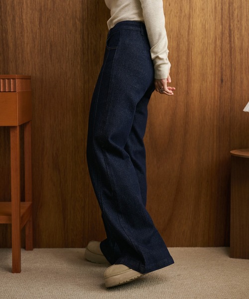 LAULEN（ローレン）の「back pocket flare denim pants /バックポケットフレアデニムパンツ（デニムパンツ・レディース・ネイビー・M/S）」の2枚目の写真