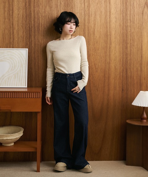 LAULEN（ローレン）の「back pocket flare denim pants /バックポケットフレアデニムパンツ（デニムパンツ・レディース・ネイビー・M/S）」の5枚目の写真