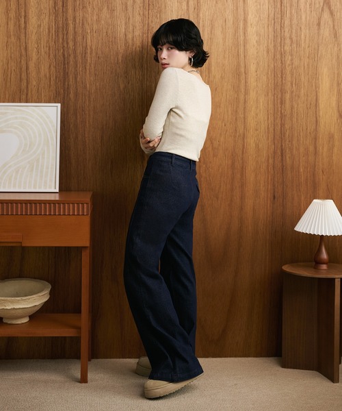 LAULEN（ローレン）の「back pocket flare denim pants /バックポケットフレアデニムパンツ（デニムパンツ・レディース・ネイビー・M/S）」の7枚目の写真