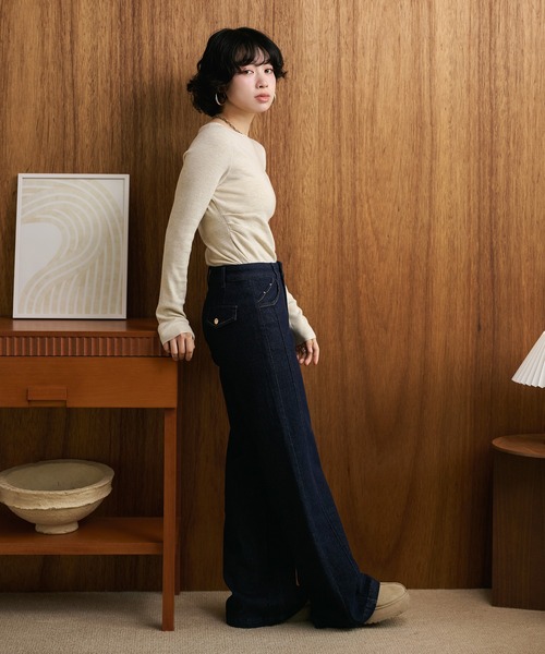 LAULEN（ローレン）の「back pocket flare denim pants /バックポケットフレアデニムパンツ（デニムパンツ・レディース・ネイビー・M/S）」の9枚目の写真