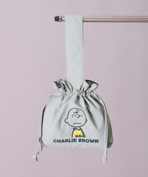 PEANUTS(ピーナッツ)の「(ACT)【PEANUTS】アップリケ 刺繍 ナイロン 巾着バッグ(ハンドバッグ・レディース・ミント/ブラック/サックスブルー/スモークピンク/グレー・ONE SIZE)」の14枚目の写真