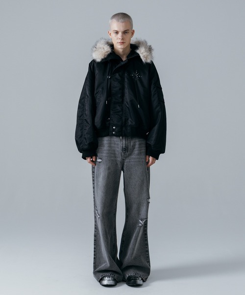 ajouter flow（アジューテフロー）の「【ajouter flow】rhinestone N-2B jacket（ブルゾン・メンズ・ブラック/ピンク・MEDIUM/LARGE）」の3枚目の写真