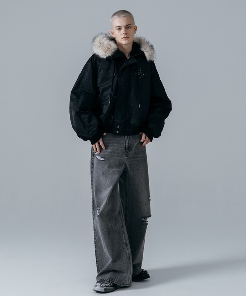 ajouter flow（アジューテフロー）の「【ajouter flow】rhinestone N-2B jacket（ブルゾン・メンズ・ブラック/ピンク・MEDIUM/LARGE）」の4枚目の写真