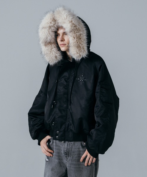 ajouter flow（アジューテフロー）の「【ajouter flow】rhinestone N-2B jacket（ブルゾン・メンズ・ブラック/ピンク・MEDIUM/LARGE）」の7枚目の写真