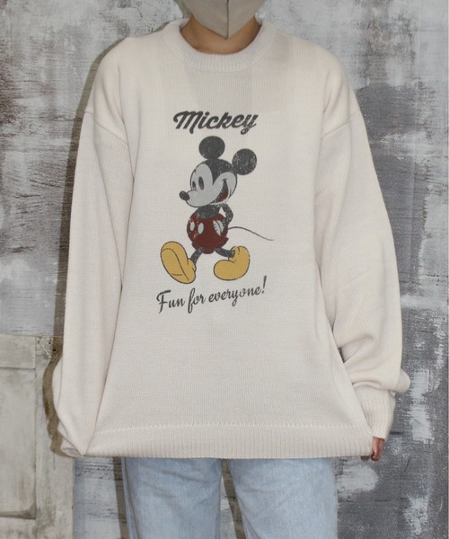 セール】【DISNEY/ディズニー】ミッキーマウス柄プリント ニットクルー