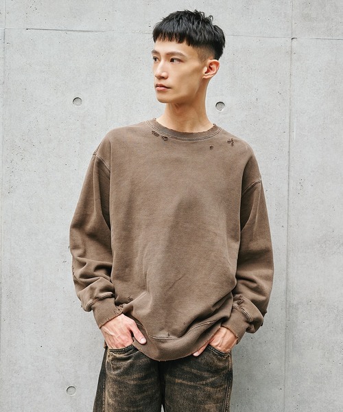 Pigment Damage Crew Neck Sweat ブラウン　Lサイズ JieDa】DAMAGE PIGMENT SWEAT CREW（スウェット）｜Jieda（ジエダ）の