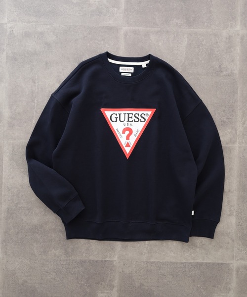 GUESS JEANS(ゲスジーンズ)の「GUESS JEANS GJ CN OS ICONIC TRIANGLE SWEAT ゲス クルーネックスウェットシャツ(スウェット・メンズ・ネイビー/ブラック・S/M/L/XL)」の1枚目の写真