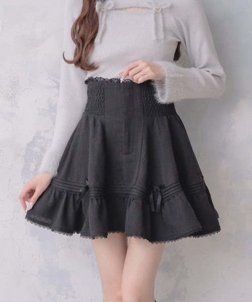 couture BY ROJITA(クチュールバイロジータ)の「リボン付ウエストシャーリングスカート(スカート・レディース・ブラック/その他/ベージュ・FREE)」の1枚目の写真