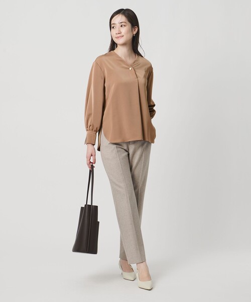 サテン Vネック ブラウス ‐ウォッシャブル‐（シャツ/ブラウス