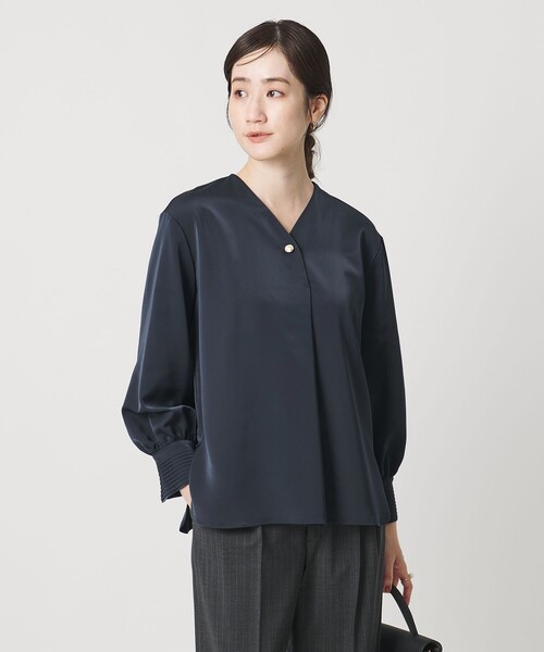 セール】サテン Vネック ブラウス ‐ウォッシャブル‐（シャツ/ブラウス