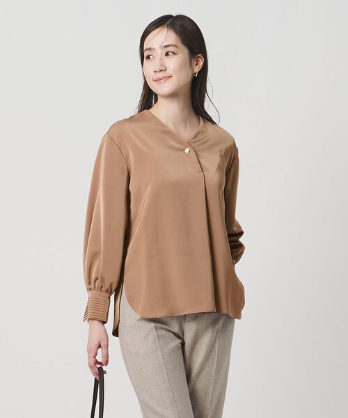 セール】サテン Vネック ブラウス ‐ウォッシャブル‐（シャツ/ブラウス