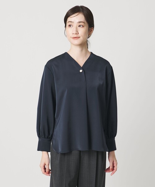 セール】サテン Vネック ブラウス ‐ウォッシャブル‐（シャツ/ブラウス
