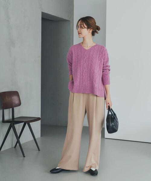 URBAN RESEARCH DOORS（アーバンリサーチドアーズ）の「ハミルトンウールアラン柄プルオ-バー（ニット/セーター・レディース・ライトベージュ/パープル/ネイビー・MEDIUM）」の22枚目の写真