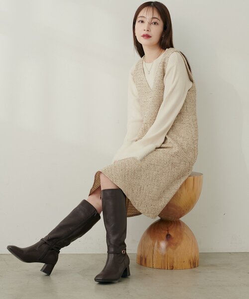 natural couture（ナチュラルクチュール）の「ベルトデザインロングブーツ（ブーツ・レディース・ブラウン/ブラック・MEDIUM/LARGE）」の14枚目の写真