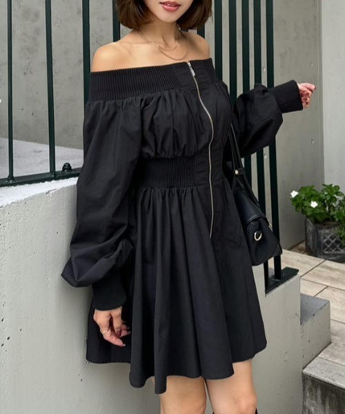 MA-1オフショルロングスリーブミニワンピース 秋服 冬服（ワンピース