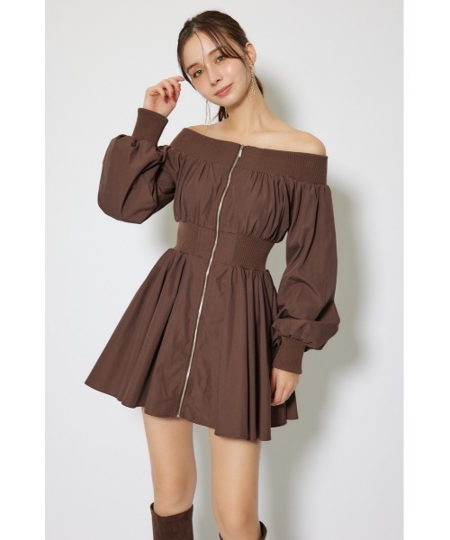 rienda(リエンダ)の「MA-1オフショルロングスリーブミニワンピース 秋服 冬服(ワンピース・レディース・ブラウン/アイボリー/ブラック・MEDIUM/SMALL)」の6枚目の写真