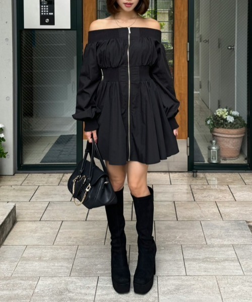セール】MA-1オフショルロングスリーブミニワンピース 秋服 冬服