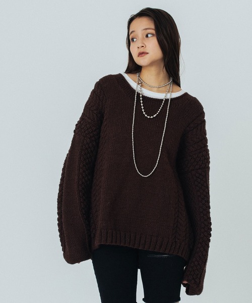 ROSE BUD（ローズバッド）の「NEPAL MOTIF KNIT（ニット/セーター・レディース・オフホワイト/ブラウン・ONE SIZE）」の3枚目の写真